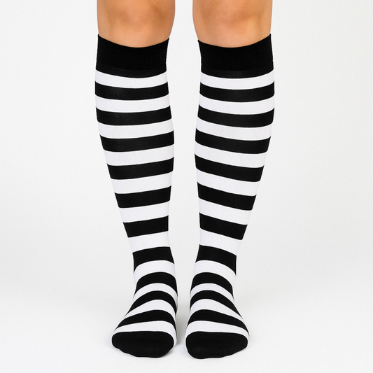 Emo Witch Black And White Stripe Compression Socks | Cute Fun Non Medical | Unisex