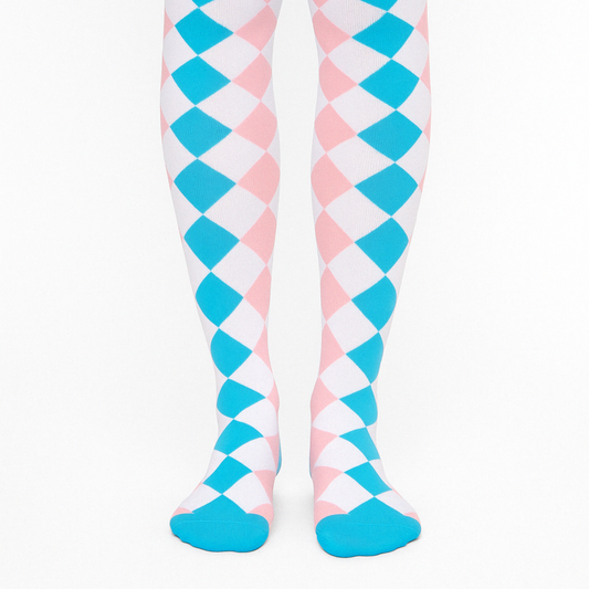 Teal And Peach Harlequin Compression Socks | Cute Fun Non Medical | Unisex