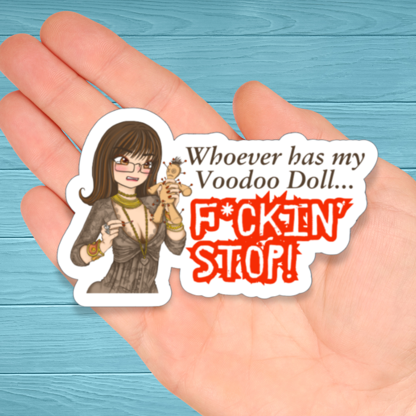 Fucking Stop Voodoo Doll Funny Dark Humour | Chronic Illness Disability Awareness Vinyl Water Resistant Sticker