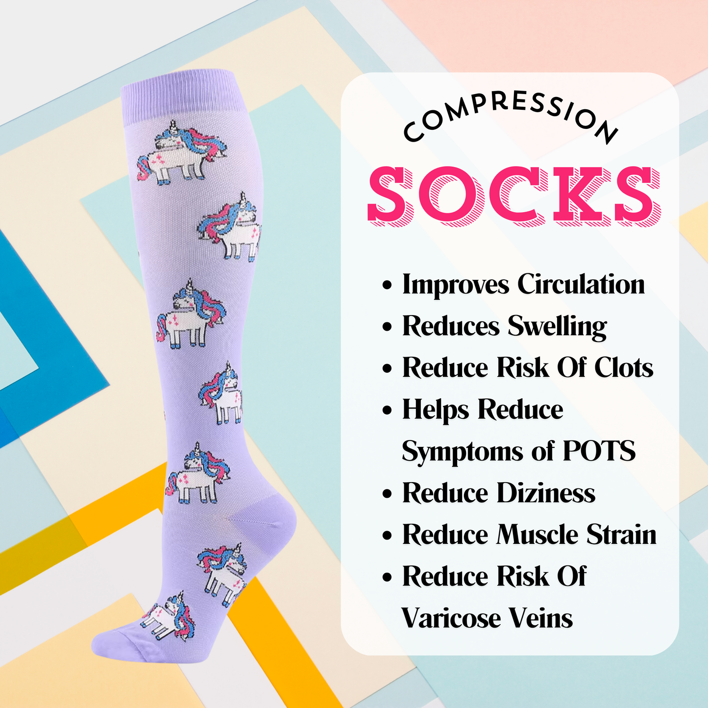 Purple Unicorn Fantasy Compression Socks | Cute Fun Non Medical | Unisex