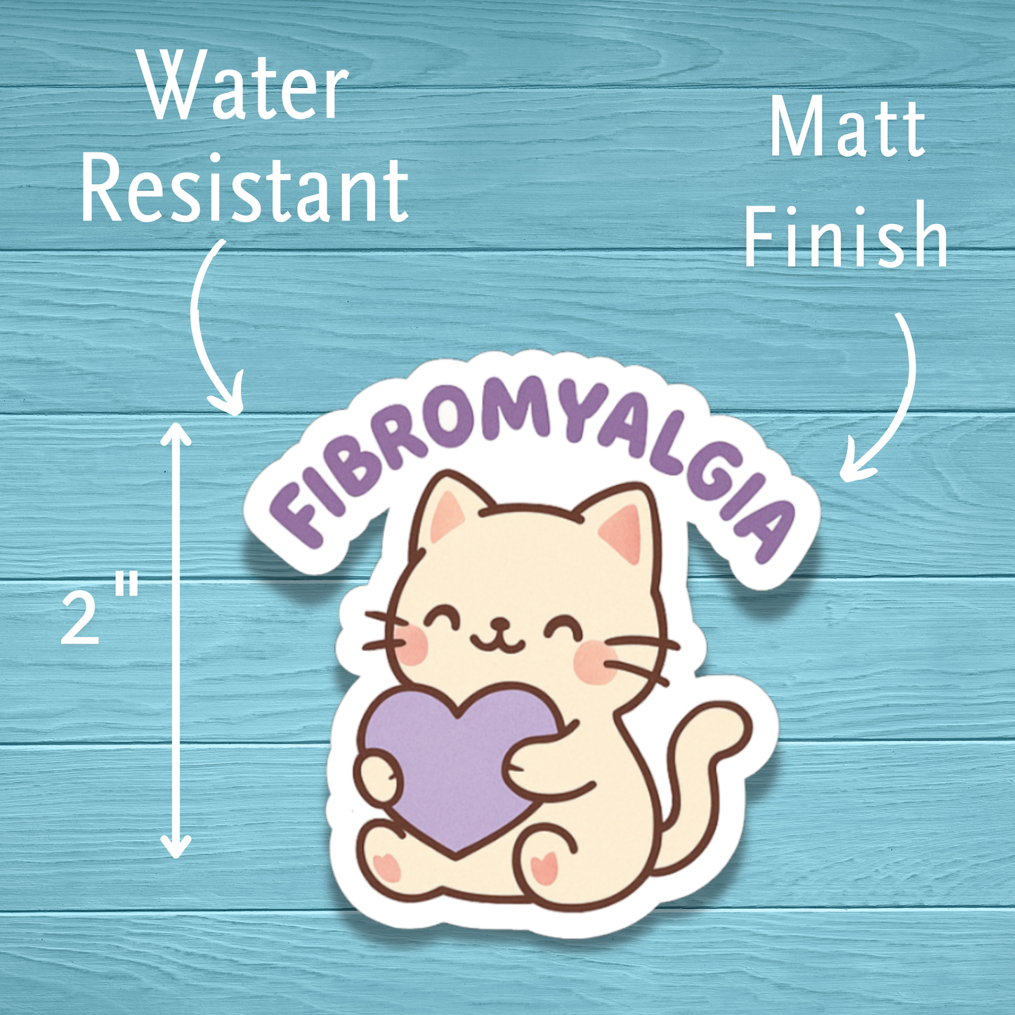 Fibromyalgia Cat Chronic Illness Disability Awareness Vinyl Water Resistant Sticker