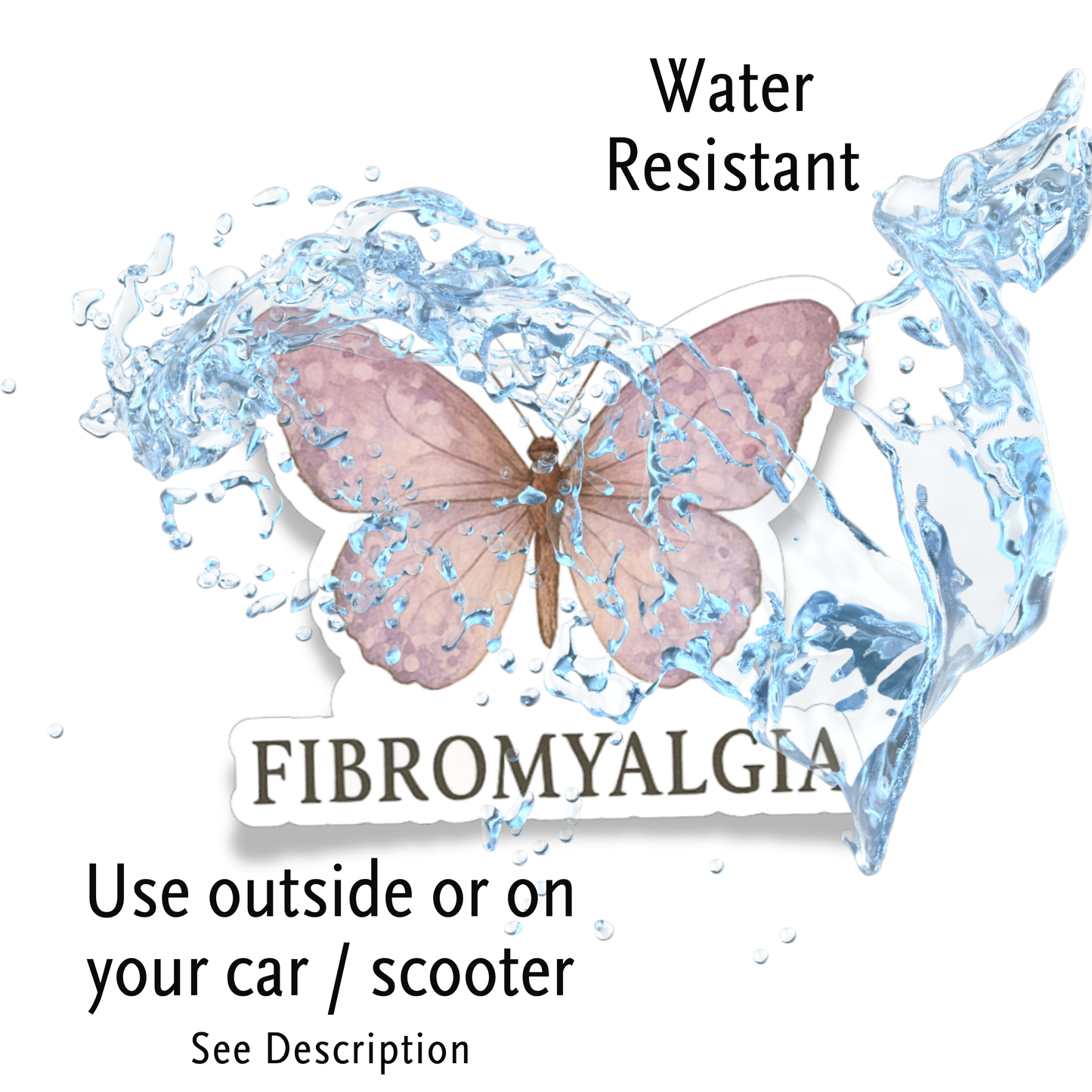 Fibromyalgia Delicate Butterfly Chronic Illness Disability Awareness Vinyl Water Resistant Sticker