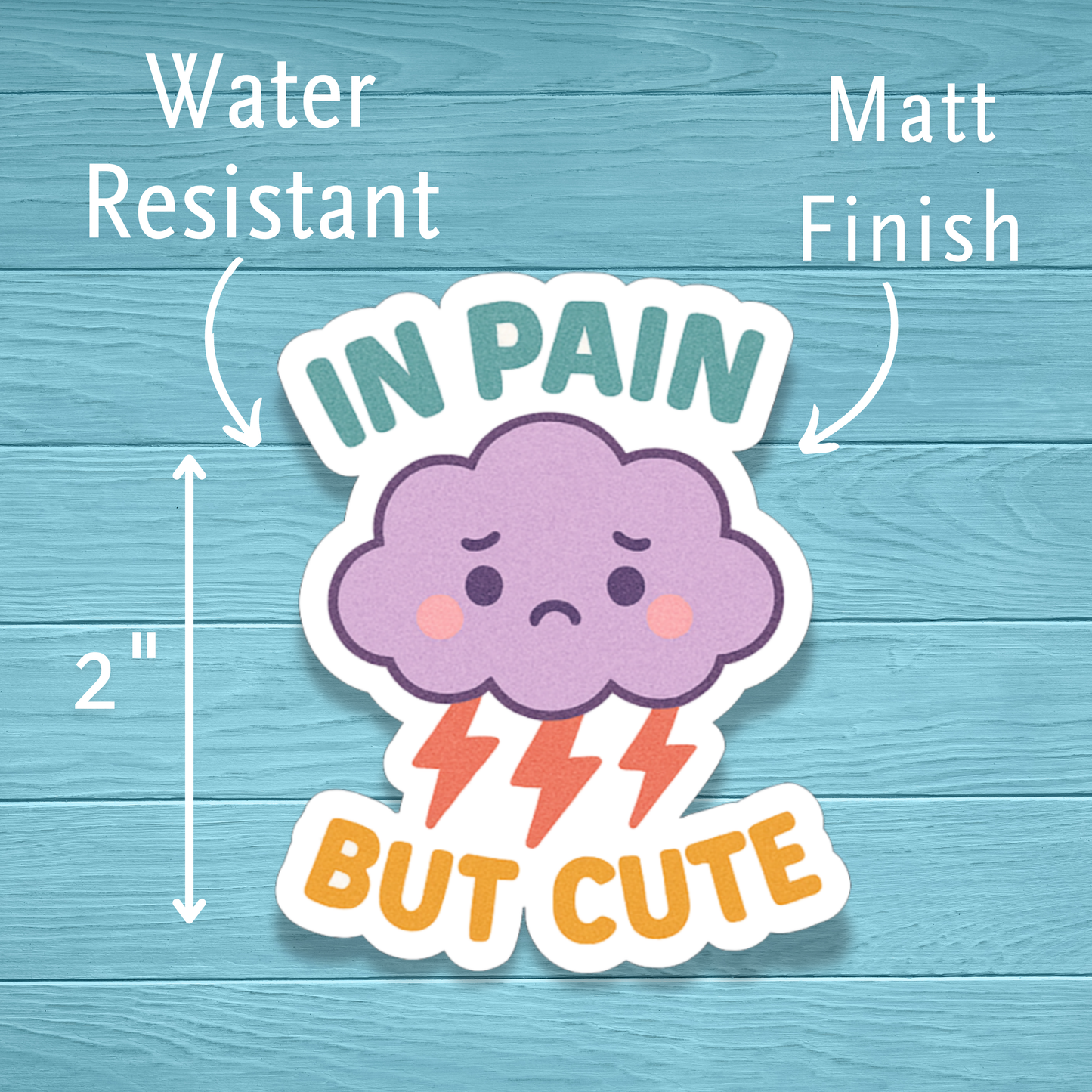 In Pain But Cute Cloud Chronic Illness Disability Awareness Vinyl Water Resistant Sticker