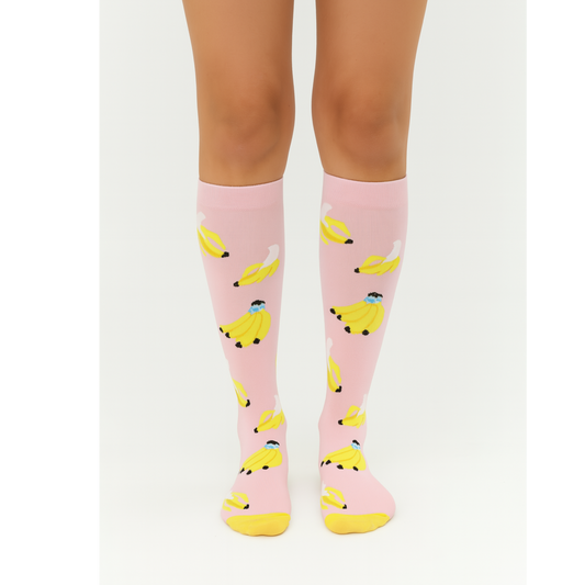 Pink Banana Compression Socks | Cute Fun Non Medical | Unisex