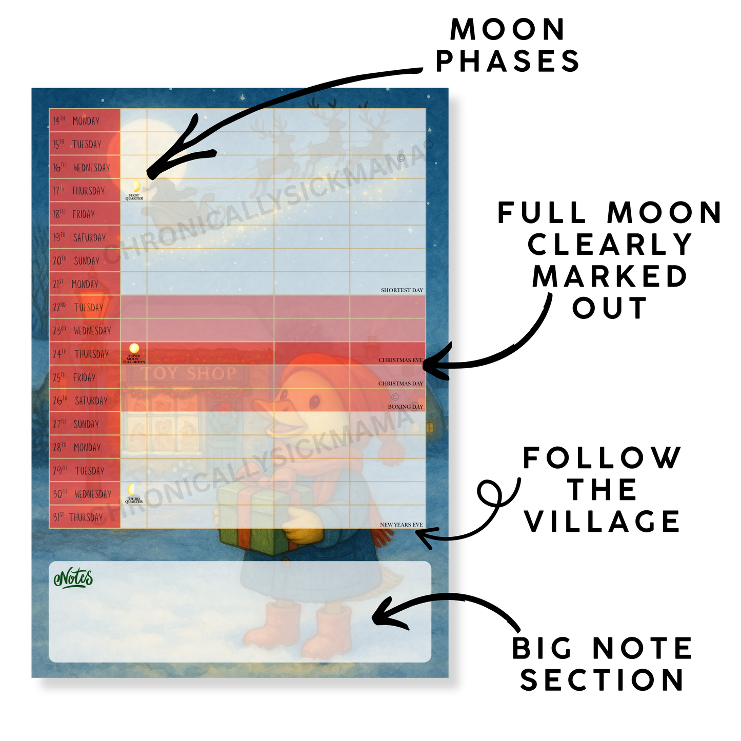 A Year in the Village – 2026 Lunar Calendar | Shop Front Family planner | Moon phase calendar