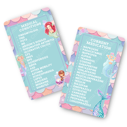 Kids Mermaid Princess Design | Medical And Medication Cards | List Your Medical Conditions And Medication And Never Forget Them