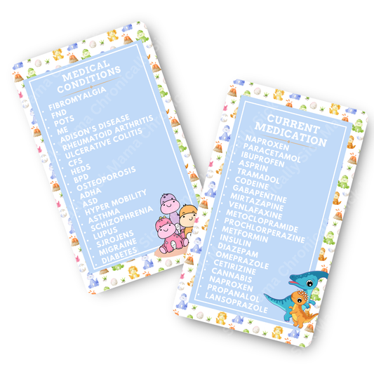 Kids Dinosaur Design | Medical And Medication Cards | List Your Medical Conditions And Medication And Never Forget Them