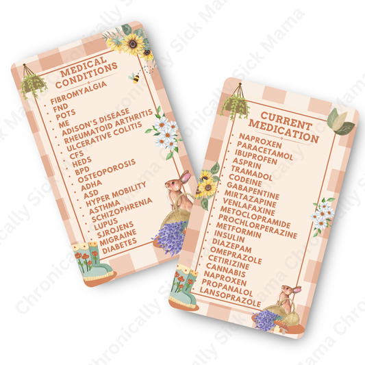 English Country Cottagecore | Medical And Medication Cards | List Your Medical Conditions And Medication And Never Forget Them