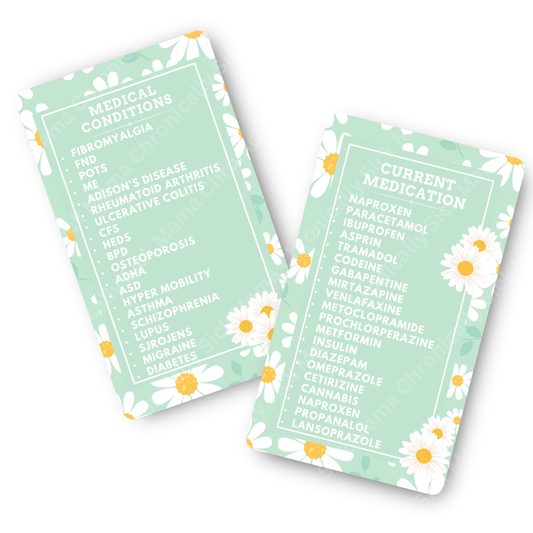Mint Daisy Floral | Medical And Medication Cards | List Your Medical Conditions And Medication And Never Forget Them