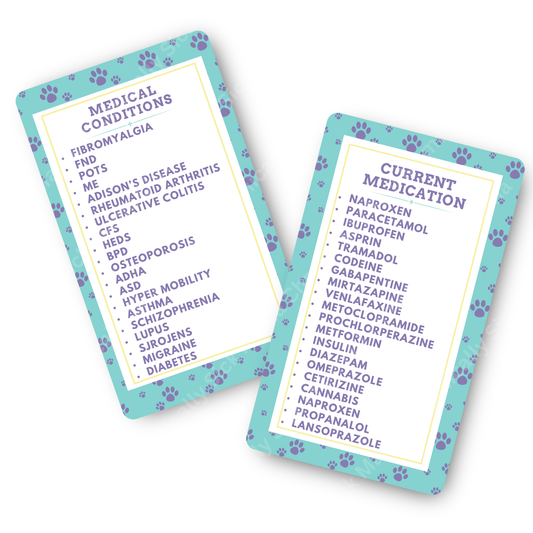 Paw Prints Design | Medical And Medication Cards | List Your Medical Conditions And Medication And Never Forget Them