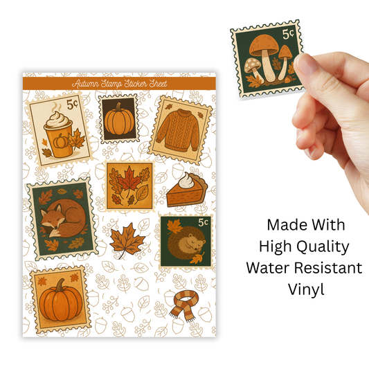 Hello Autumn Stamp Vinyl Sticker Sheet | Fall Stationary
