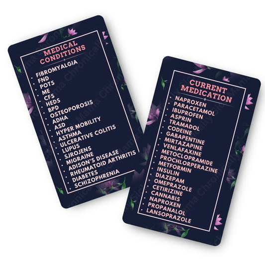 Purple Floral | Medical And Medication Cards | List Your Medical Conditions And Medication And Never Forget Them