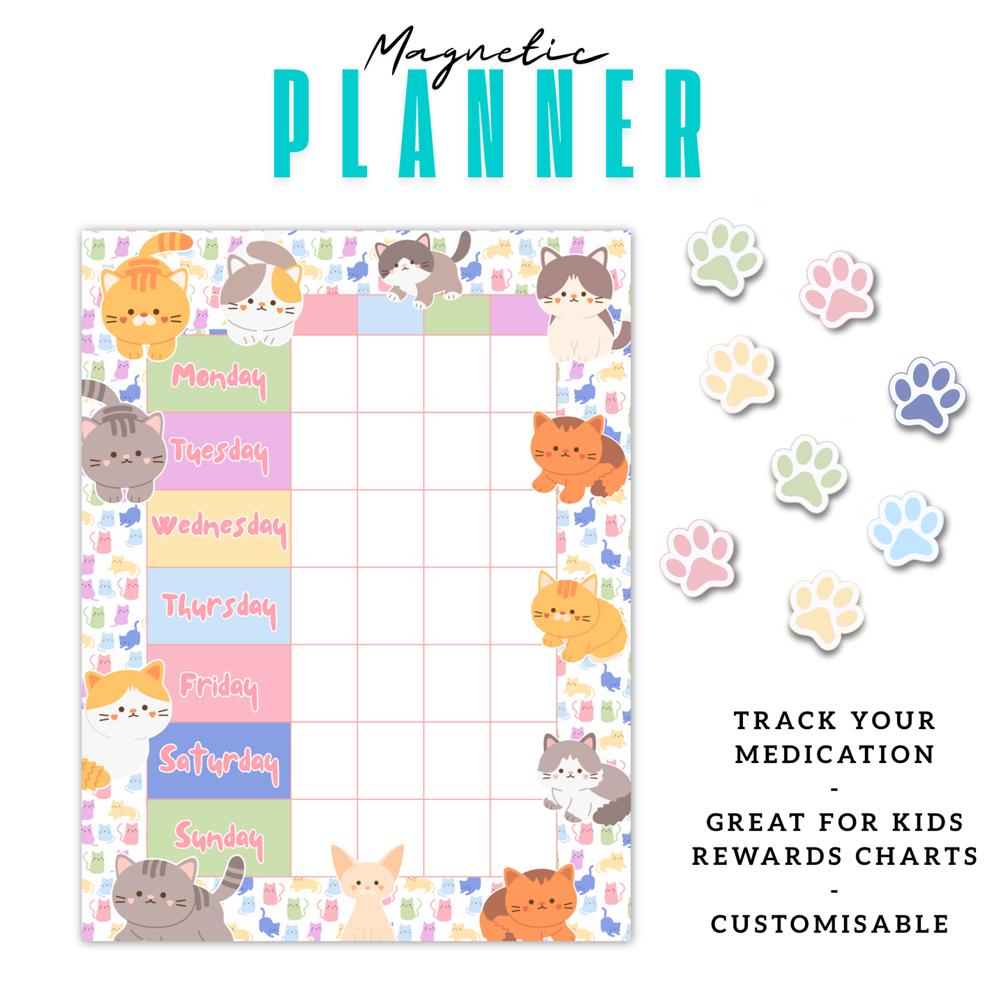 Cats Magnetic Planner | Pill Tracker | Rewards Chart | Habit Tracker