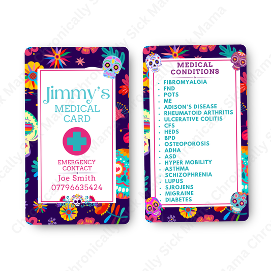 Day Of The Dead Candy Skull Design | Medical And Medication Cards | List Your Medical Conditions And Medication And Never Forget Them