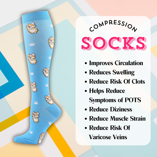 Blue Corgi Cute Dog Compression Socks | Cute Fun Non Medical | Unisex