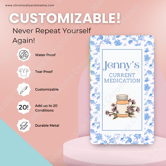 Blue Victorian Vintage Floral Style | Medical And Medication Cards | List Your Medical Conditions And Medication And Never Forget Them