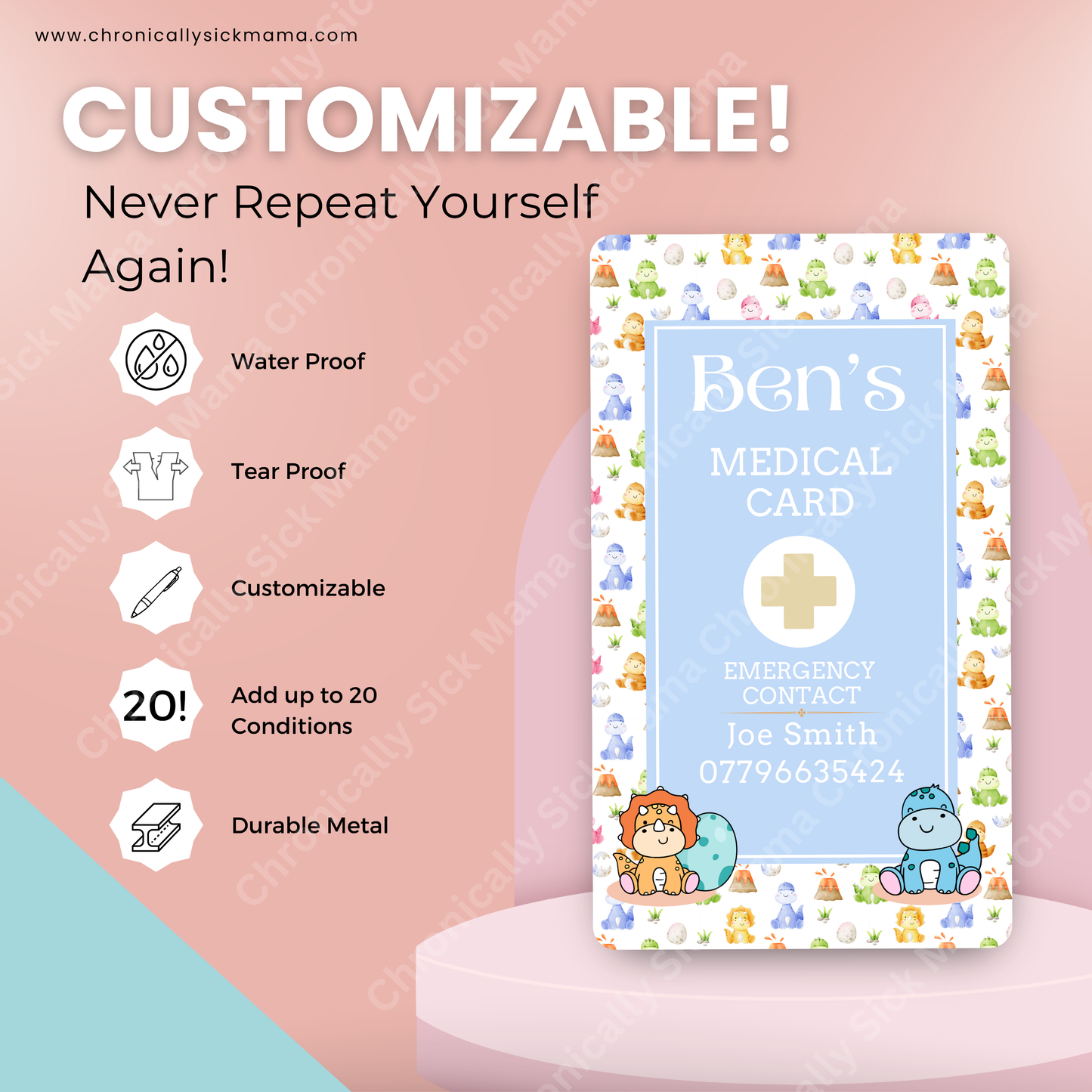 Kids Dinosaur Design | Medical And Medication Cards | List Your Medical Conditions And Medication And Never Forget Them