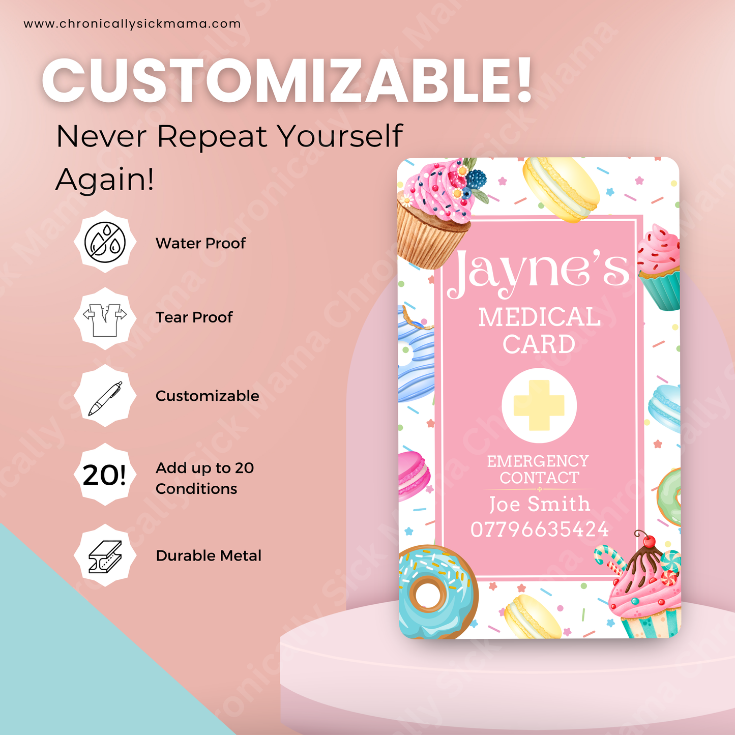 Sweet Treats Cake Design | Medical And Medication Cards | List Your Medical Conditions And Medication And Never Forget Them