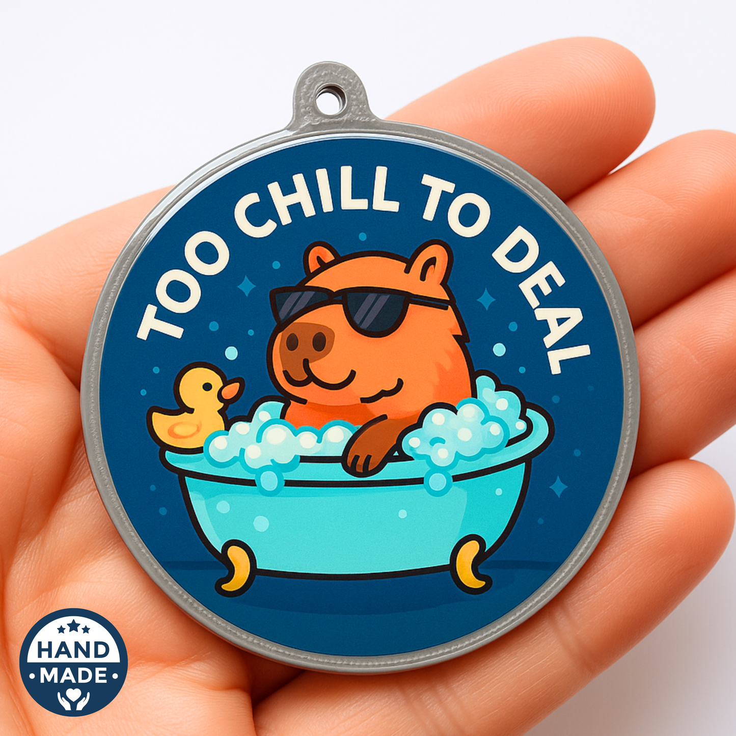 Cute Too Chill To Deal Capybara Bubble bath | Scannable NFC Keychain