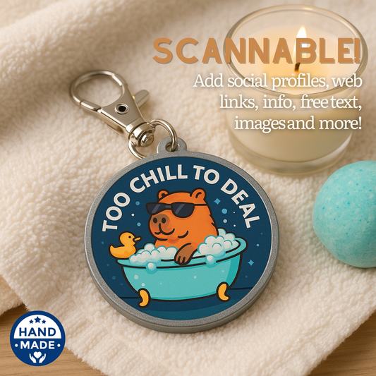 Cute Too Chill To Deal Capybara Bubble bath | Scannable NFC Keychain