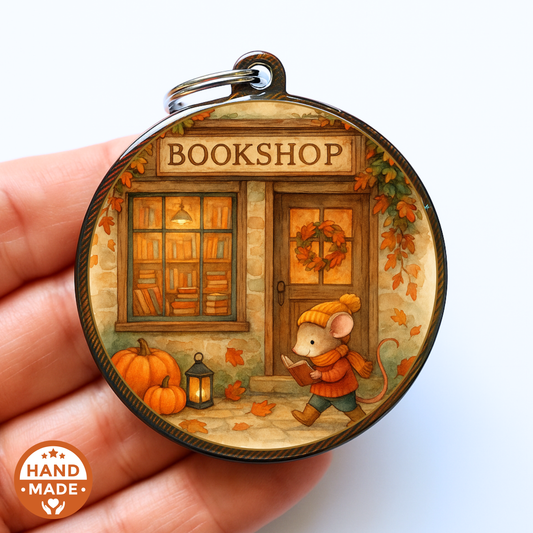 Mouse At The Bookshop | Woodland Critters | Autumnal Fall Scannable NFC Keychain