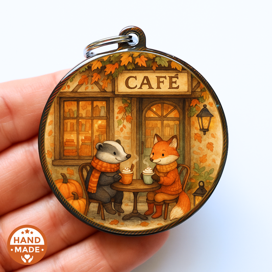Pumpkin Spice Late at the Cafe | Woodland Critters | Autumnal Fall Scannable NFC Keychain
