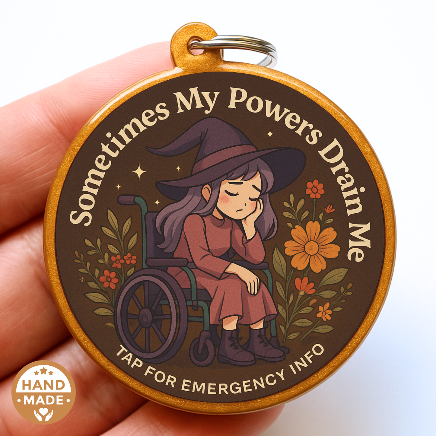 Autumn Me CFS MS Fibro Witch | My Powers Drain Me | Emergency Alert Scannable NFC Keychain