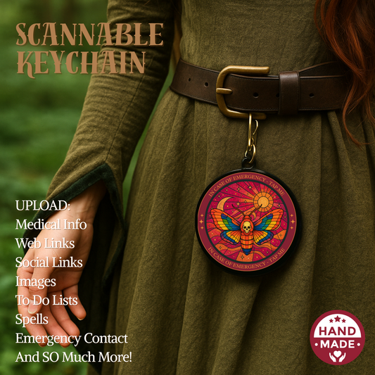 Red Celestial Moth | Witchy Emergency Alert Scannable NFC Keychain
