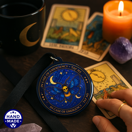 Blue Celestial Moth | Witchy Emergency Alert Scannable NFC Keychain