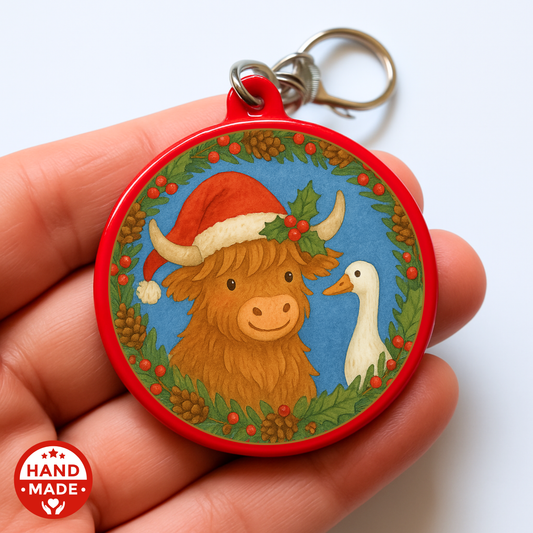 Christmas Friends | Highland Cow and Goose | Merry Christmas Scannable NFC Keychain