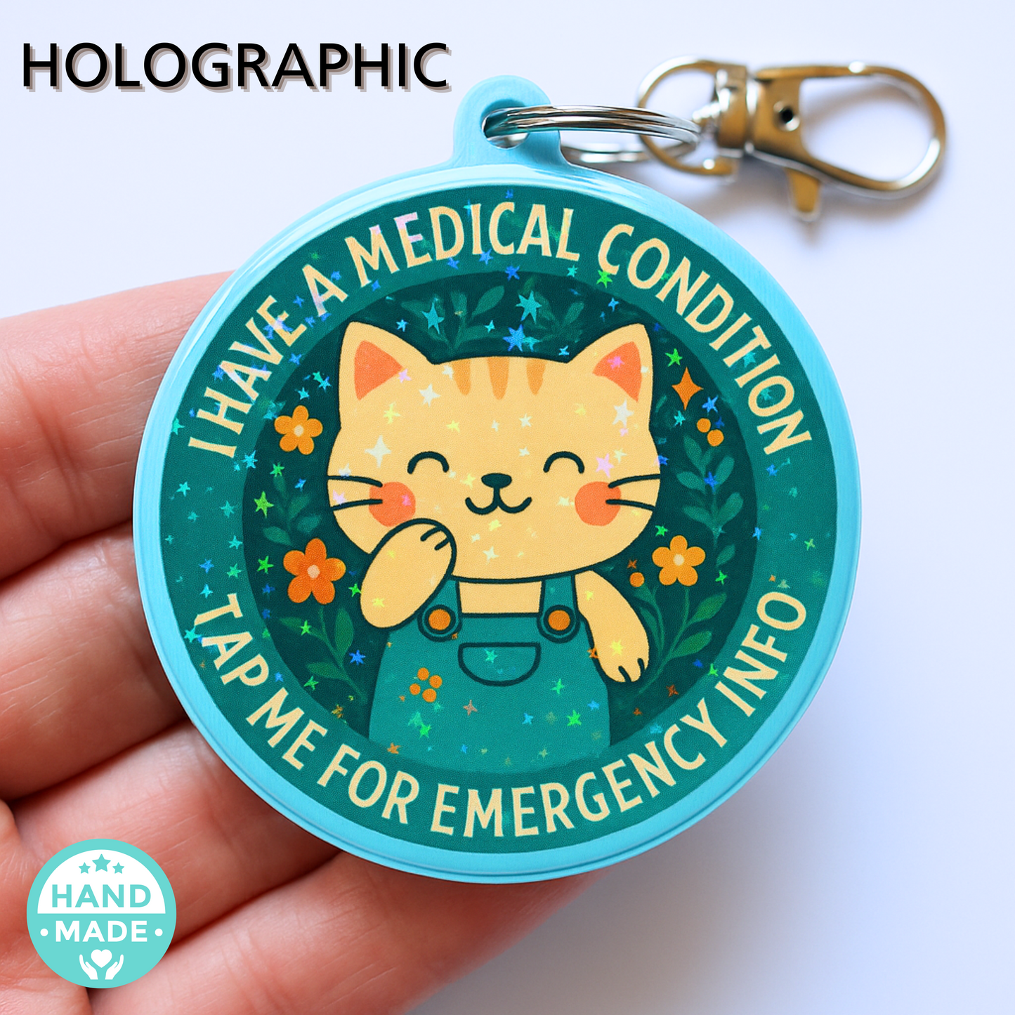 Teal Cat | Emergency Alert Scannable NFC Keychain