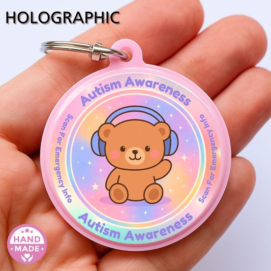Autism Awareness Bear | In Case Of Emergency | Emergency Contact For Kids | Lost | Scannable NFC Keychain
