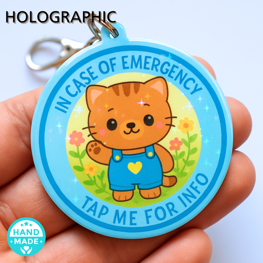 In Case Of Emergency Cat - Blue | In Case Of Emergency | Emergency Contact For Kids | Lost | Scannable NFC Keychain