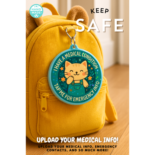 Teal Cat | Emergency Alert Scannable NFC Keychain