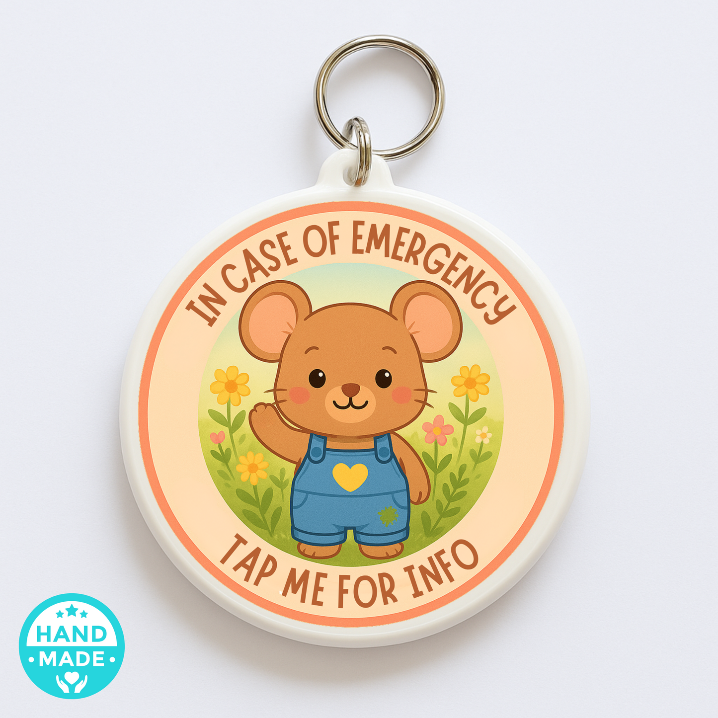 In Case Of Emergency Mouse - Tan | In Case Of Emergency | Emergency Contact For Kids | Lost | Scannable NFC Keychain