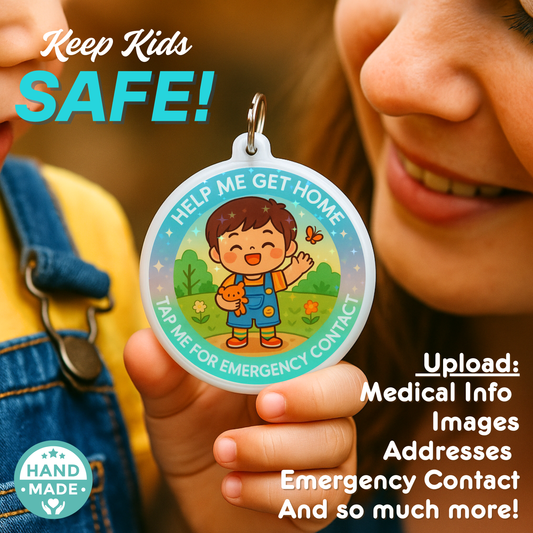 Little Boy | In Case Of Emergency | Emergency Contact For Kids | Lost | Scannable NFC Keychain