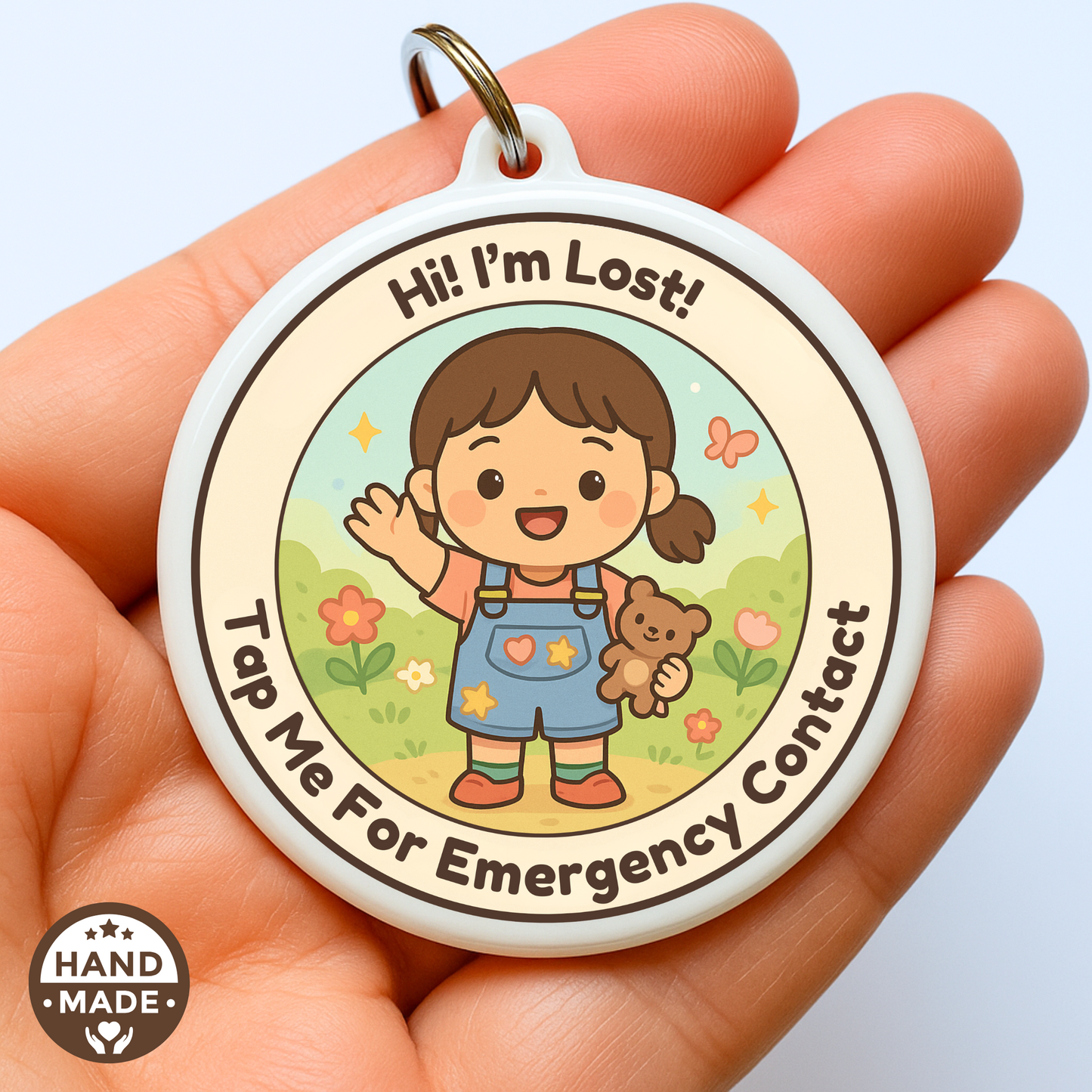 In Case Of Emergency Little Girl | In Case Of Emergency | Emergency Contact For Kids | Lost | Scannable NFC Keychain