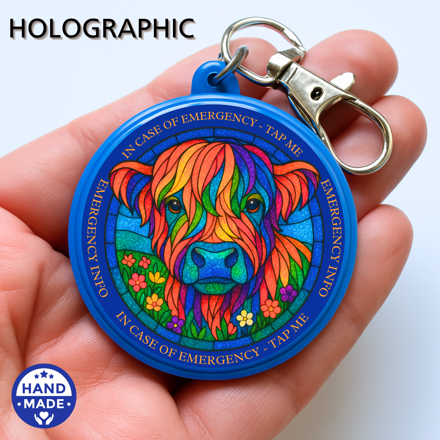 Highland Cow Stained Glass | Emergency Alert Scannable NFC Keychain