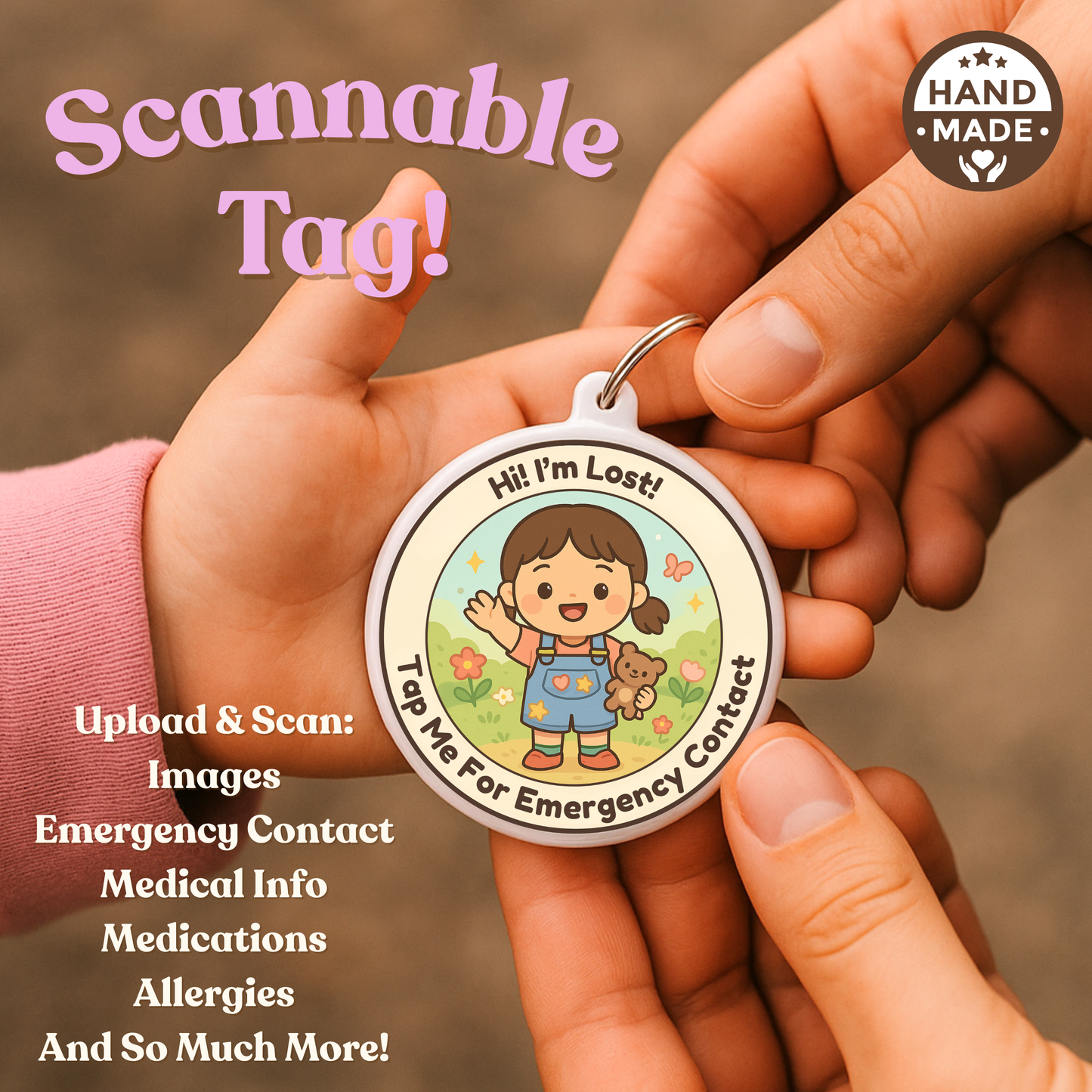 In Case Of Emergency Little Girl | In Case Of Emergency | Emergency Contact For Kids | Lost | Scannable NFC Keychain