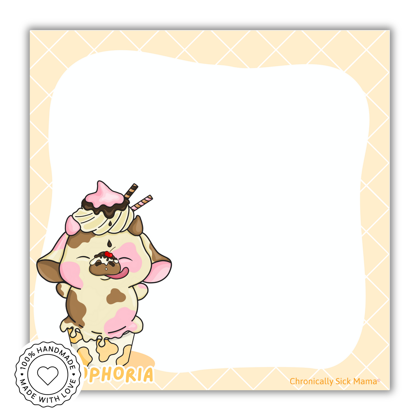 Vanilla Ice Cream Cup Moo - Cute Kawaii Cow Mini Memo Notepad
