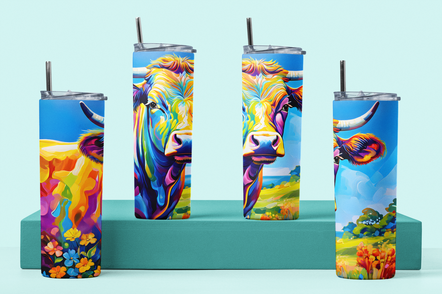 Rainbow Dairy Cow One | Rainbow Pastures Multicolour Animals | Anti Slip Thermal Tumbler