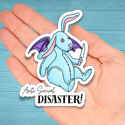 Anti Social Disaster Bunny | Neurodivergent Introvert ADHD Autism Awareness | Chronic Illness Disability Awareness Vinyl Water Resistant Sticker