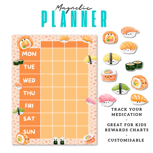 Sushi Magnetic Planner | Pill Tracker | Rewards Chart | Habit Tracker