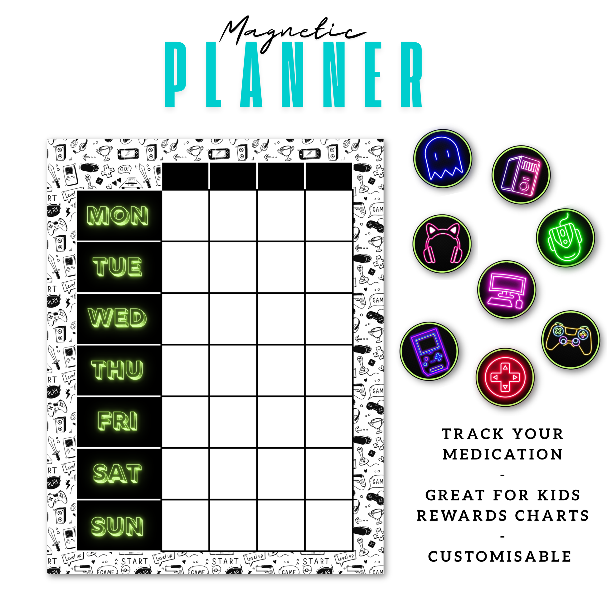Gamer Magnetic Planner | Pill Tracker | Rewards Chart | Habit Tracker
