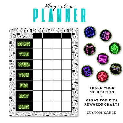 Gamer Magnetic Planner | Pill Tracker | Rewards Chart | Habit Tracker