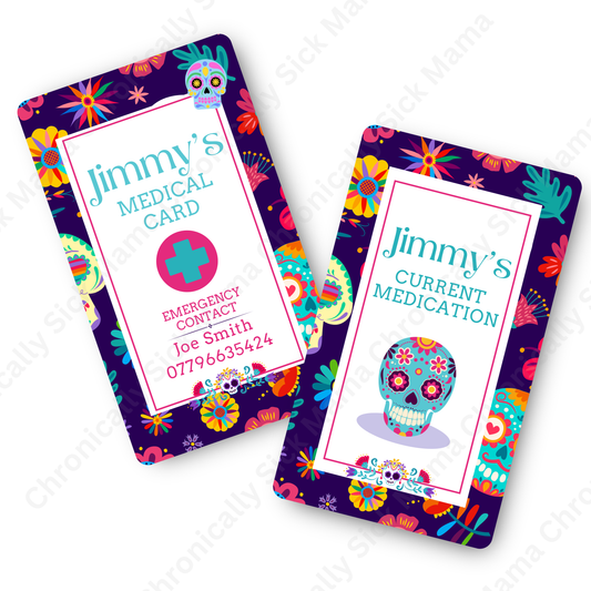 Day Of The Dead Candy Skull Design | Medical And Medication Cards | List Your Medical Conditions And Medication And Never Forget Them