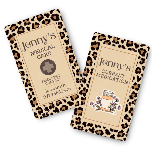 Leopard Print | Medical And Medication Cards | List Your Medical Conditions And Medication And Never Forget Them
