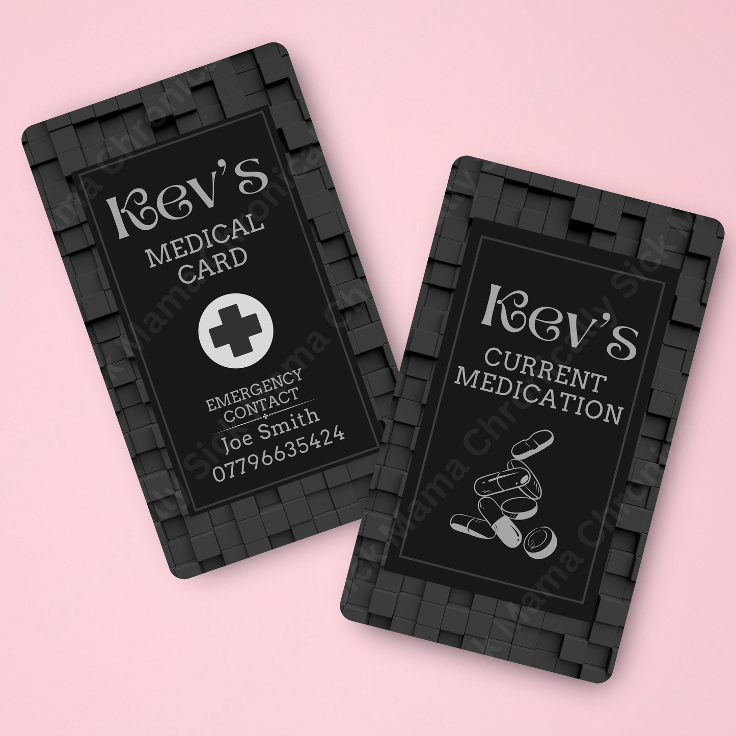 CUSTOMIZED Waterproof Medical Cards PAIR - Black Blocks