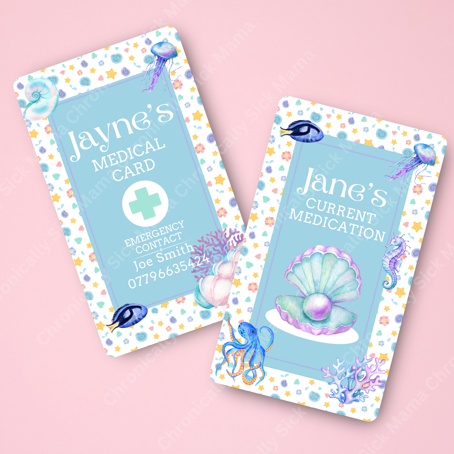 CUSTOMIZED Waterproof Medical Cards PAIR - Under The Sea