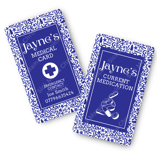 Santorini Blue Design | Medical And Medication Cards | List Your Medical Conditions And Medication And Never Forget Them
